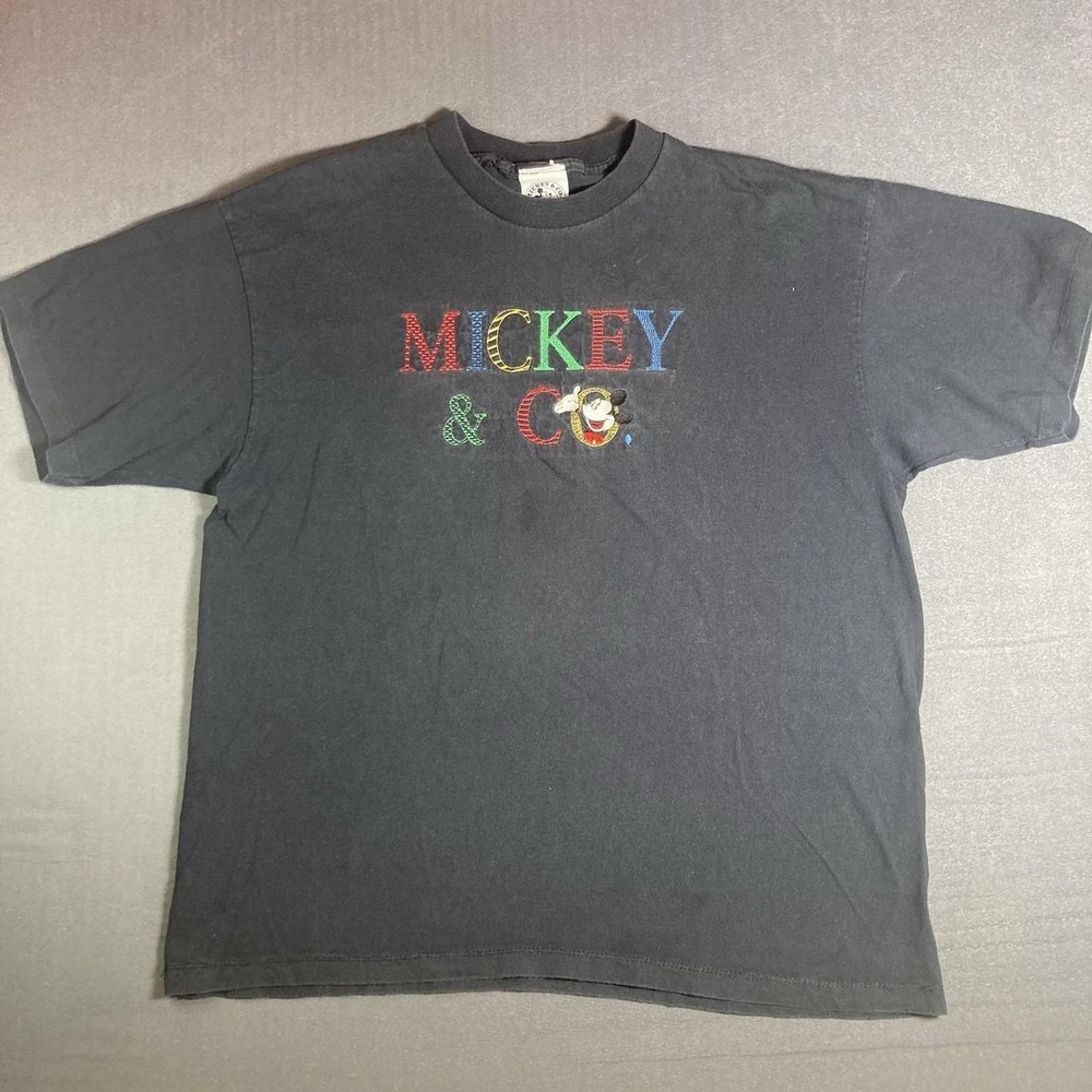 Vintage Mickey & Co Spellout T Shirt USA Made Size XL Mickey Mouse Black